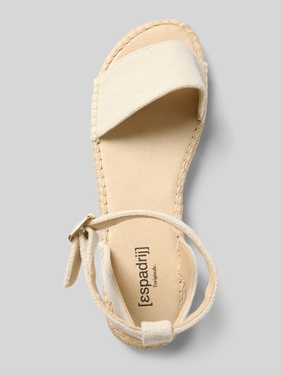 Produktfoto, Sandalette mit Dornschließe Modell 'NIMES LINEN' von Espadrij, Damen, Abgerundete-Spitze, Riemen, Gummisohle, Absatzhöhe 2 cm, Schafthöhe 10 cm, Schaftweite 10 cm, beige Textur, Espadrilles-Look.
