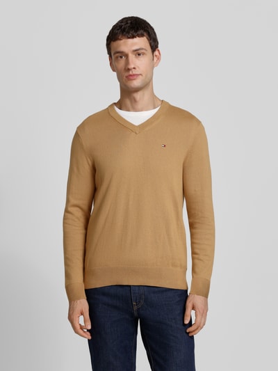 Tommy Hilfiger Regular fit pullover van een mix van katoen en kasjmier Camel - 4