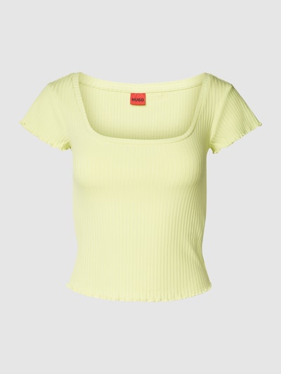 HUGO T-Shirt mit Square-Neck-Ausschnitt Modell 'Dalomira' Neon Gelb 2