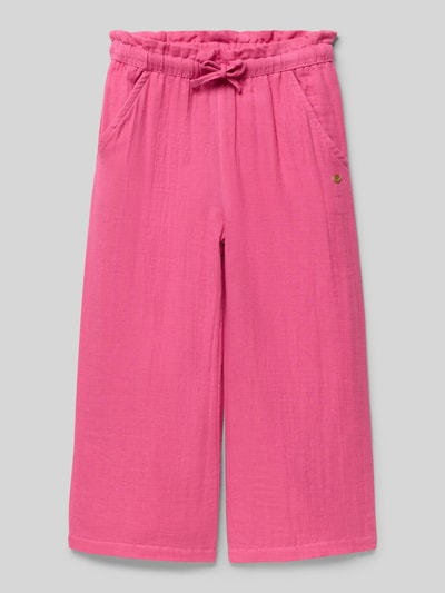 Produktfoto, Straight Fit Stoffhose mit Eingrifftaschen von Blue Seven, czysta bawełna, elastyczny pas z troczkiem, szerokość w rozmiarze 116: 28 cm, długość wewnętrzna nogawki w rozmiarze 116: 38 cm, kolor różowy, prosta nogawka, tekstura muślinowa
