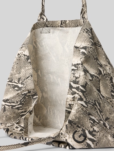 Produktfoto, Shopper aus reiner Baumwolle von Anine Bing mit offenem Hauptfach, kurzen Tragehenkeln, Label-Print und Strukturmuster in Beige und Schwarz, Maße: Breite 50 cm, Länge 36 cm, Tiefe 15 cm