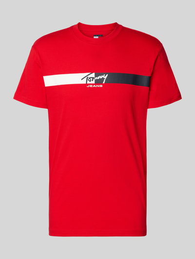 Produktfoto, Regular Fit T-Shirt aus reiner Baumwolle von Tommy Jeans in Rot, Optik: Unifarben, Label-Print, Rundhals, Kurzarm, Jersey