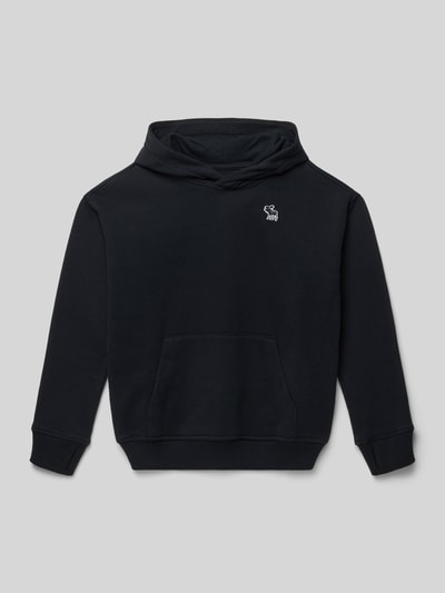 Produktfoto, Hoodie mit Label-Stitching und Känguru-Tasche von Abercrombie&Fitch in Schwarz, Baumwoll-Mix, Regular Fit, strukturierte Oberfläche