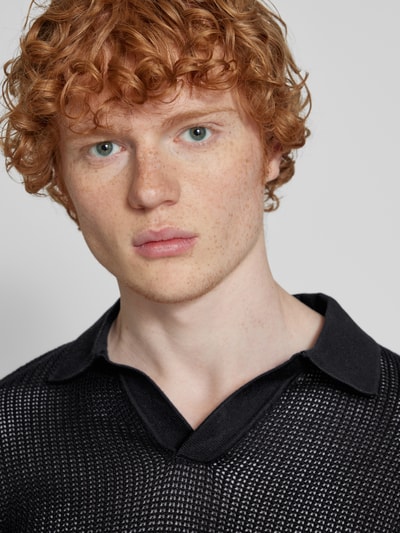 REVIEW Gebreid shirt met polokraag en V-hals Zwart - 3