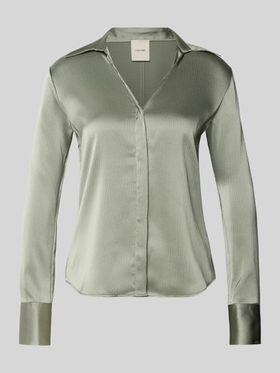 Productfoto, Regular Fit Bluse mit V-Ausschnitt van Calvin Klein Womenswear in glanzende groene stof met hemdkraag, stretchmateriaal, verborgen knoopsluiting