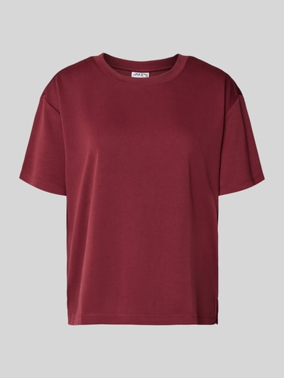 Jake*s Casual T-shirt met geribde ronde hals Donkerrood - 2