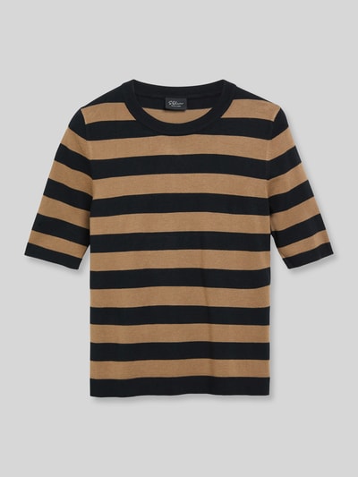 Produktfoto, Regular Fit Pullover aus Viskose-Mix von s.Oliver BLACK LABEL in Schwarz und Braun, gestreiftes Muster, glatte Textur