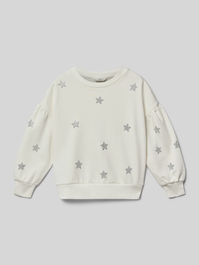 Produktfoto, Sweatshirt mit gerippten Abschlüssen von Mango für Kinder, Reine Baumwolle, Regular-Fit, Rundhalsausschnitt, weiß mit Sternmuster.