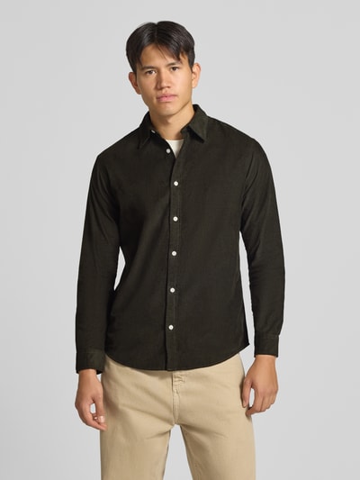 JACK & JONES Slim Fit Freizeithemd aus Cord mit Kentkragen Oliv 4