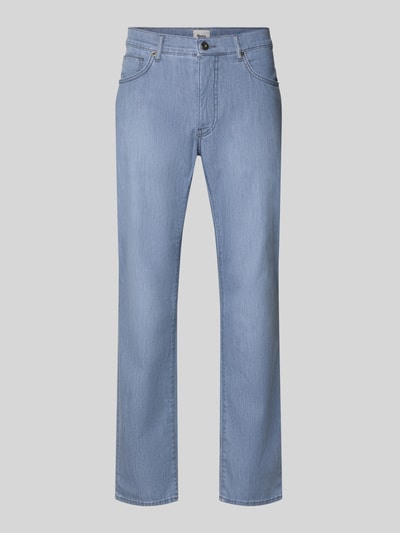 Produktfoto, hellblaue Jeans im Used-Look Modell 'Cadiz' von Brax, Regular Fit im Baumwoll-Mix mit Stretch, sichtbare Eingrifftaschen.