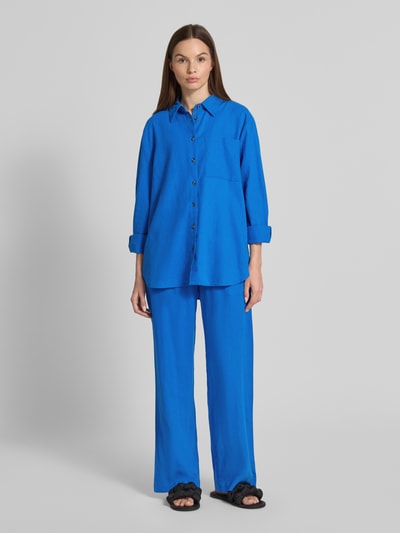 FREE/QUENT Relaxed Fit Leinenbluse mit Brusttasche Modell 'Lava' Blau 1