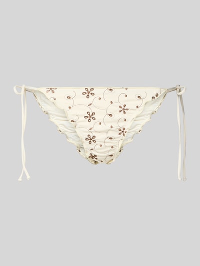 Produktfoto, Bikini-Hose mit floralem Allover-Stitching Modell 'MIAMI' von MC2 Saint Barth, elastyczna mieszanka materiałów, krój slim fit, kremowy z brązowym kwiatowym haftem