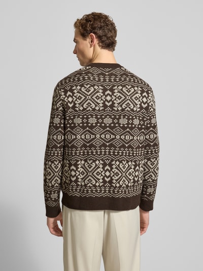 SELECTED HOMME Regular fit gebreide pullover van een wolmix, model 'HOLGER' Donkerbruin - 5