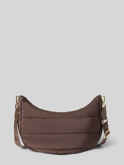Produktfoto, Bauchtasche mit Steppnähte Modell 'Lifetime Buddy' von Hey Marly in Braun, Reißverschluss, Label-Detail, abnehmbarer Riemen