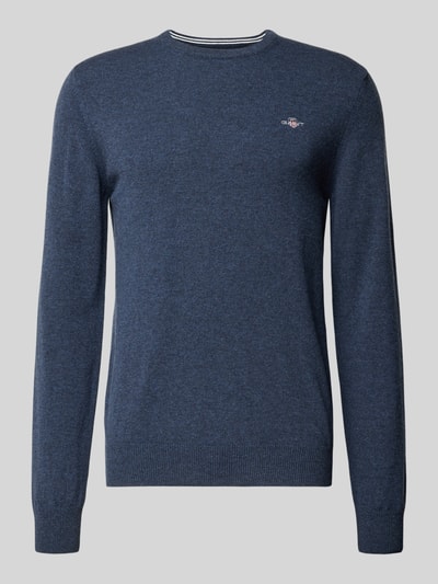 Gant Strickpullover aus reiner Lammwolle mit gerippten Abschlüssen Marine Melange 2