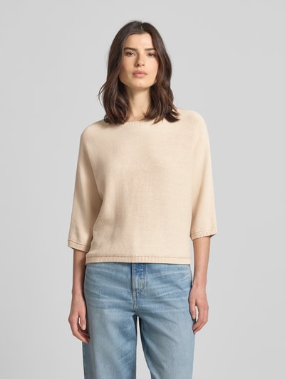 COMMA Regular Fit Pullover in Strick-Optik mit Pailettenbesatz Sand 4