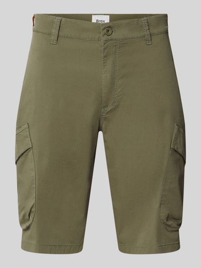 Produktfoto, Regular Fit Cargoshorts aus Baumwoll-Mix von Brax in Optik: Unifarben mit Knopf-Reißverschluss und seitlichen Cargotaschen.