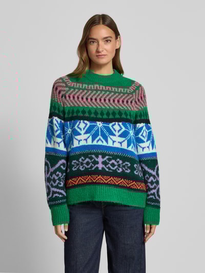 Essentiel Antwerp Loose fit gebreide pullover met meerkleurig motief, model 'IRELANDO' Groen - 4