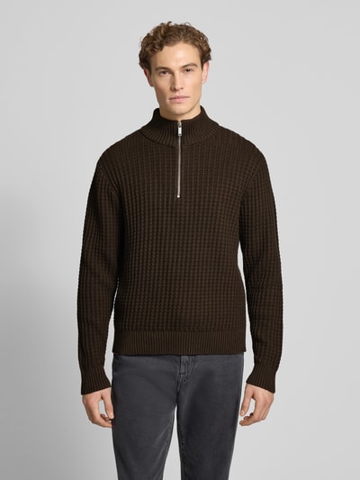 SELECTED HOMME Regular Fit Troyer in Waffel-Struktur Modell 'TOM' Schoko 4