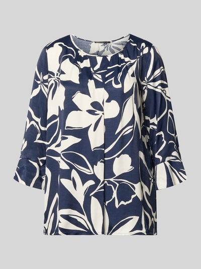 Produktfoto, Bluse aus Viskose mit Rundhalsausschnitt von Betty Barclay, wzór na całej powierzchni, krój regular fit, długość tyłu 64 cm, długość rękawów 47 cm, kolor granatowo-biały, tekstura gładka