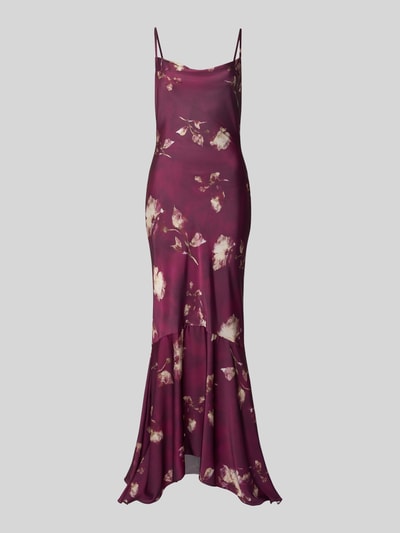 Rinascimento Sukienka wieczorowa z cienkimi ramiączkami i kwiatowym nadrukiem na całej powierzchni Bordowy 2