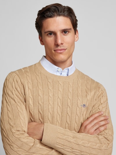 Gant Strickpullover mit Rundhalsausschnitt Beige Melange 3