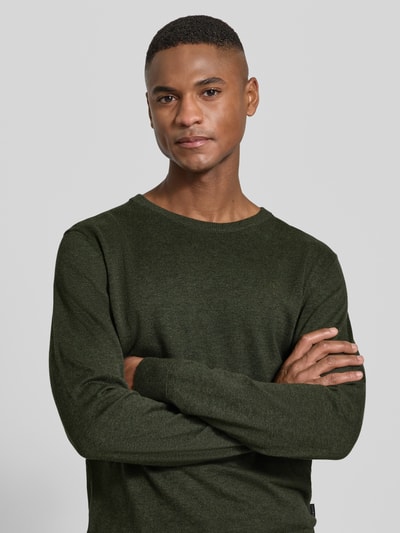 bugatti Strickpullover mit gerippten Abschlüssen Oliv 3