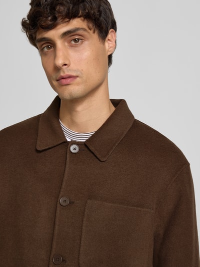 Officine Générale Regular Fit Hemdjacke aus reiner Wolle Mittelbraun 3