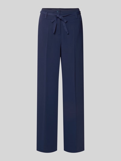 Produktfoto, Hose mit Bindegürtel und Bügelfalten von More & More, Damen Hose in Dunkelblau, Regular Fit, Gesäßtaschen, Bundweite 35 cm, Innenbeinlänge 78 cm