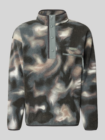 Produktfoto, Fleecepullover mit Label-Patch Modell 'HELVETIA' von Columbia, abstraktes Muster in Grau und Beige, strukturierte Oberfläche