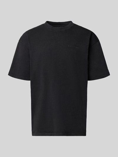 Produktfoto, Oversized T-Shirt mit Label-Stitching von Pegador aus reiner Baumwolle mit geripptem Rundhalsausschnitt, schwarz