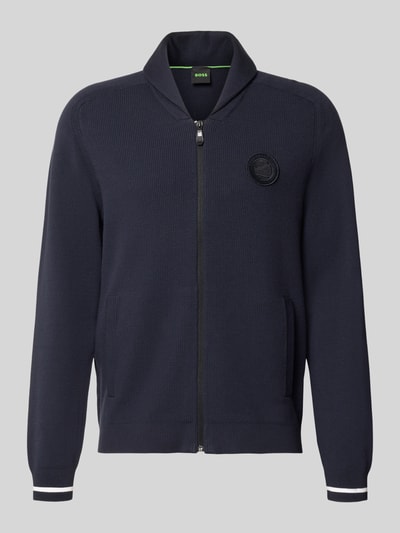 Produktfoto, granatowy kardigan rozpinany z mieszanki wiskozy Regular Fit Strickjacke aus Viskose-Mix Modell 'KN_UNION FZ' von BOSS Green, widoczna faktura dzianiny