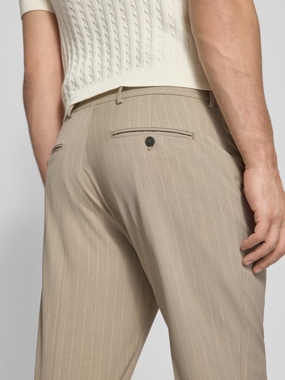 Selected Homme Spodnie garniturowe o kroju slim fit w prążki Model 'SLIM-LIAM' Piaskowy 3