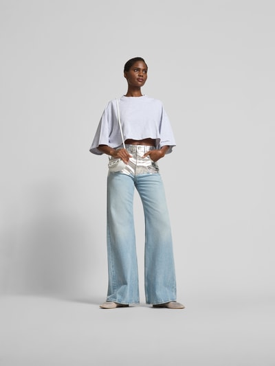 black palms Cropped T-Shirt mit Label-Stitching Mittelgrau 1