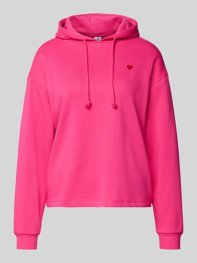 Produktfoto, Regular Fit Hoodie aus Baumwoll-Mix Modell 'CHILLI' von Pieces, pink, unifarben, Stickerei, Kapuze, langarm, gerippter Ärmelabschluss