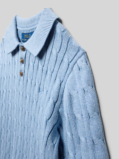 Produktfoto, Regular Fit Poloshirt in Rippstrick-Optik von Polo Ralph Lauren Teens in Hellblau, Optik: Unifarben, 2-Knopf-Verschluss, Material: Reine Baumwolle