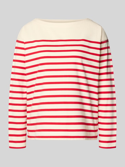 Produktfoto, Regular Fit Pullover aus reiner Baumwolle von Lauren Ralph Lauren, gestreift, U-Boot-Ausschnitt, Sweat-Optik, Allover-Muster