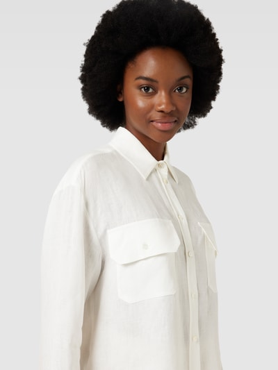 Weekend Max Mara Linnen blouse met opgestikte borstzakken met klep, model 'EUREKA' Offwhite - 3