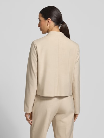 Frauenmodel trägt Regular Fit Blouson mit Viskose-Anteil von s.Oliver BLACK LABEL, efekt: jednolity kolor, melanż, krój regular fit, kształt kołnierza: college, zapięcie: zamek błyskawiczny, rękawy: długi rękaw, boczna kieszeń, wykończenie materiału: batyst, materiał: mieszanka materiałów z dodatkiem wiskozy; melanżowa faktura, jasny, gładki, prostokątne kształty, Ganzkörperansicht Rückansicht