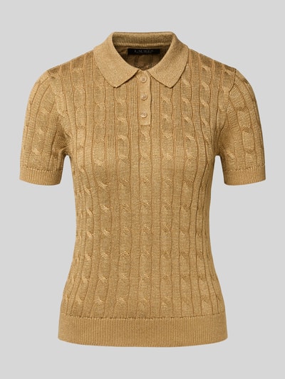 Lauren Ralph Lauren Strickshirt mit Zopfmuster und Polokragen Modell 'NATRISSA' Gold 2