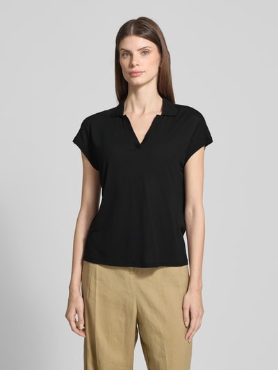 comma Regular fit poloshirt van een mix van viscose en linnen Zwart - 4