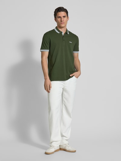 BOSS Green Regular fit poloshirt met labelstitching, model 'PADDY' Donkergroen - 1
