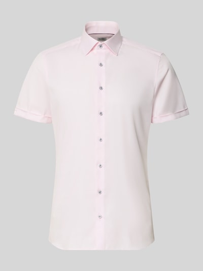 Produktfoto, Slim Fit Business-Hemd mit Kentkragen von OLYMP Level Five, bawełna, krój slim fit, kołnierzyk typu kent, listwa guzikowa, rękawy z zakładką, długość tyłu w rozmiarze 40: 70 cm, szerokość ramion w rozmiarze 40: 40 cm, długość rękawów w rozmiarze 40: 24 cm, jasnoróżowa tkanina o gładkiej fakturze