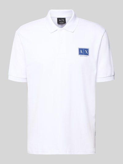 Productfoto, wit Regular Fit Poloshirt met knoopsluiting van ARMANI EXCHANGE, katoen-elastaanmix, labelprint, elastische mouwboorden