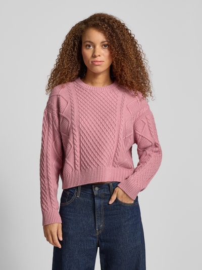 Guess Jeans Sweter z dzianiny z fakturowanym wzorem i okrągłym dekoltem Różowy 4