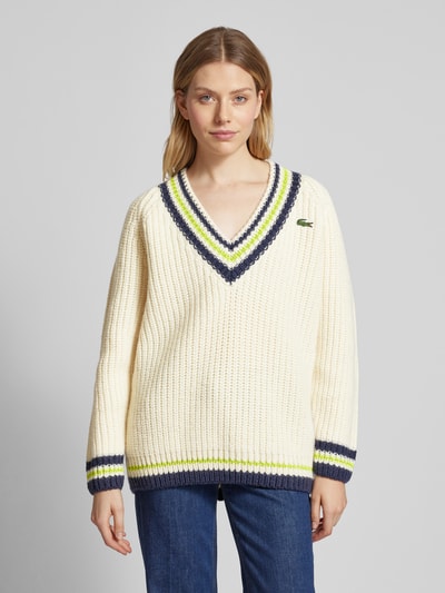 Lacoste Sport Sweter z dzianiny z dekoltem w serek Écru 4