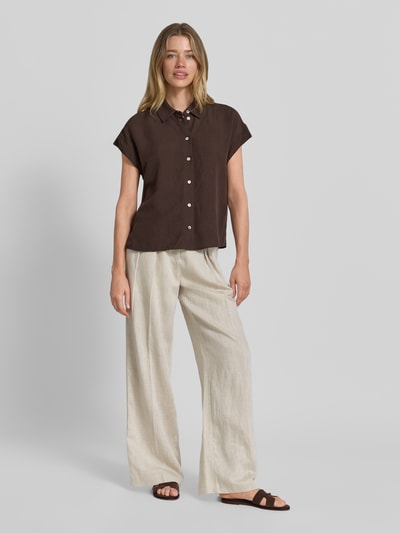 OPUS Bluse mit Leinen-Anteil und Hemdblusenkragen Modell 'Falvia' Dunkelbraun 1