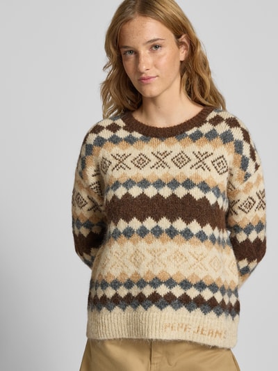 Pepe Jeans Regular fit gebreide pullover met wol, modell 'CELESTINE' Chocoladebruin - 3