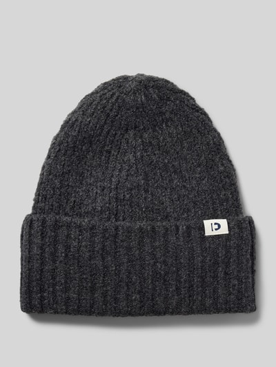 Tom Tailor Denim Beanie aus Rippstrick mit Logo-Patch am Umschlag Anthrazit 1