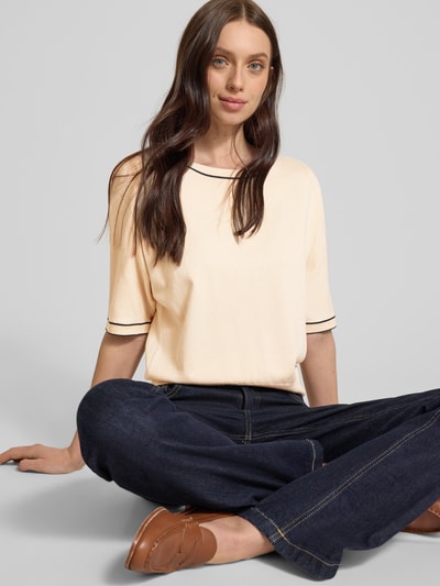 OPUS Bluzka z dzianiny z okrągłym dekoltem model ‘Prepi’ Beżowy 3